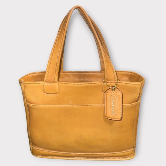 VTG Coach Bleecker Satchel 9303 Tan Leather Brass Two-Handle Tote 90s USA + Tag - Picture 2 of 7
